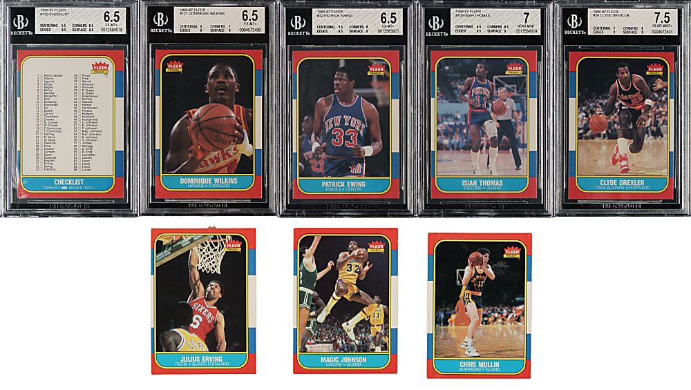 1986-1987 Fleer Basketball Near-Complete Set (127/132) Plus Partial Sticker Set (7/11) Including 90 BGS-Graded Cards
