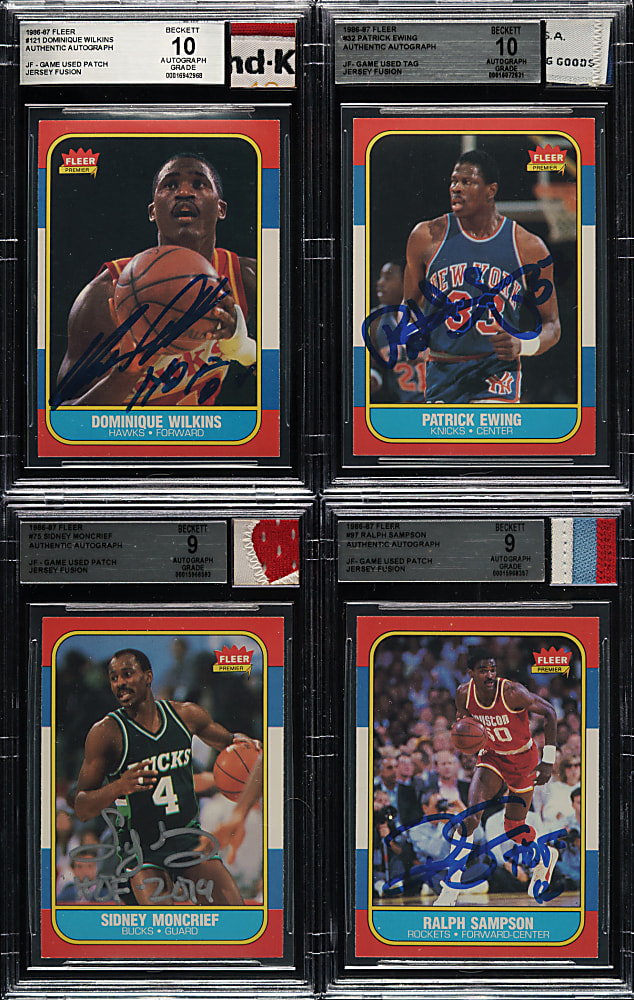 1986-1987 Fleer Basketball Jersey Fusion Game-Used BGS-Graded Collection (29) with 21 Signed Cards Including Patrick Ewing and Dominique Wilkins