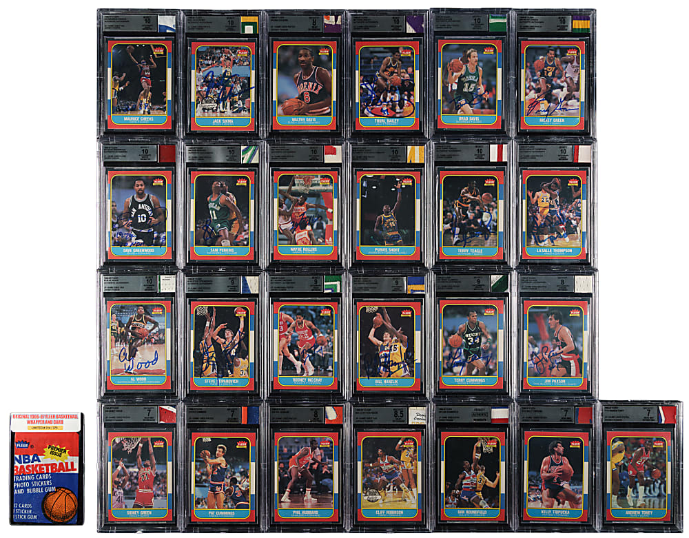 1986-1987 Fleer Basketball Jersey Fusion Game-Used BGS-Graded Collection (29) with 21 Signed Cards Including Patrick Ewing and Dominique Wilkins