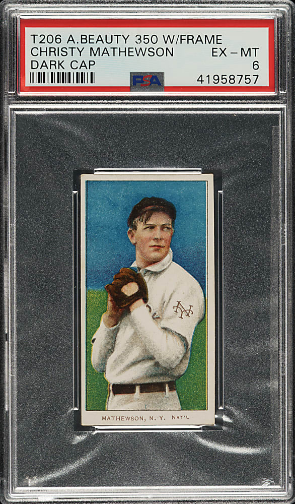 1909-1911 T206 White Border Christy Mathewson Dark Cap PSA EX-MT 6 - American Beauty 350 Back