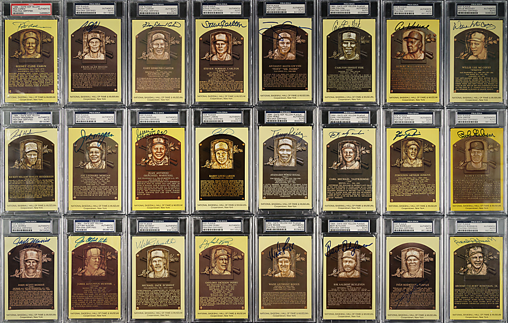 Signed Yellow Hall of Fame Postcard PSA-, SGC-, and BGS-Graded Collection (47) Including Koufax, DiMaggio, and Griffey Jr.