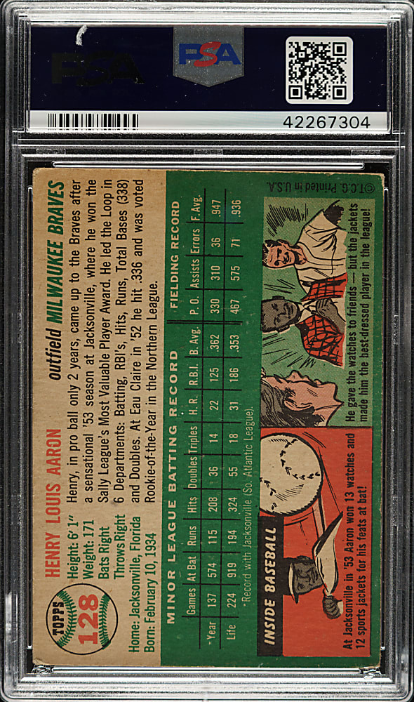 1954 Topps #128 Hank Aaron Rookie PSA VG 3