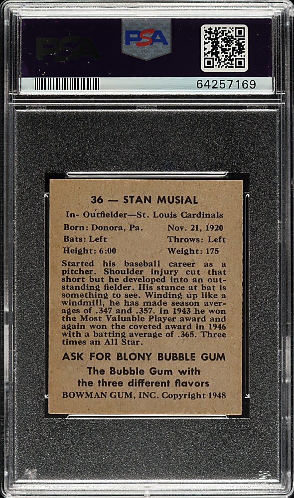 1948 Bowman #36 Stan Musial Rookie PSA EX 5
