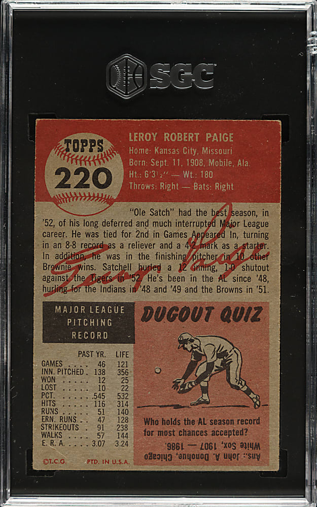 1953 Topps #220 Satchel Paige SGC VG/EX 4
