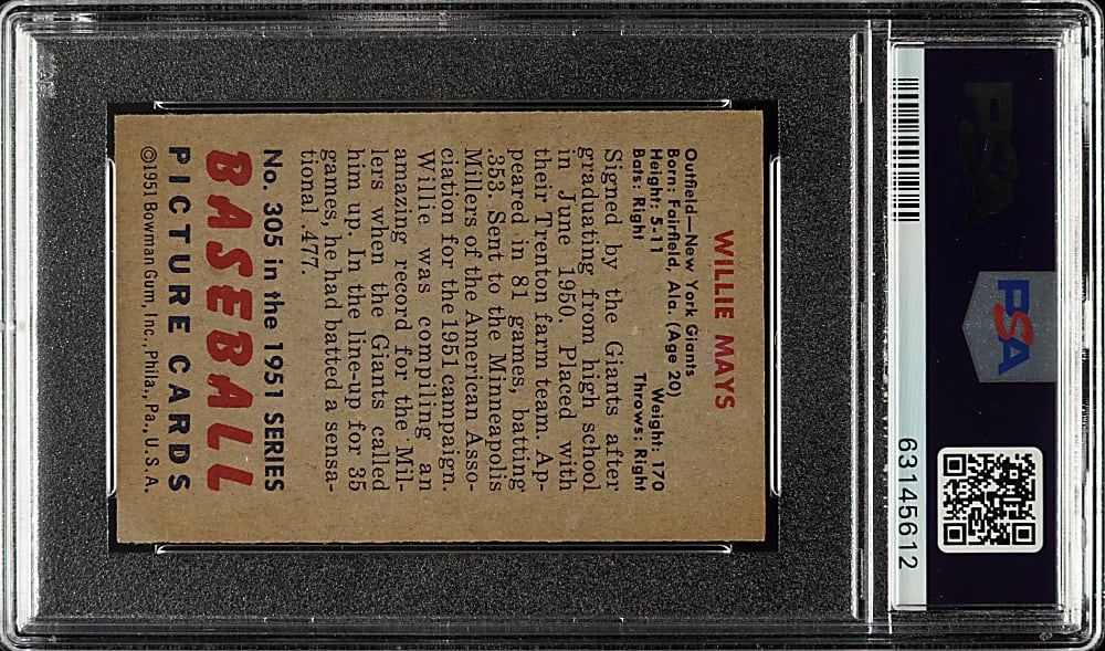 1951 Bowman #305 Willie Mays Rookie PSA EX-MT 6