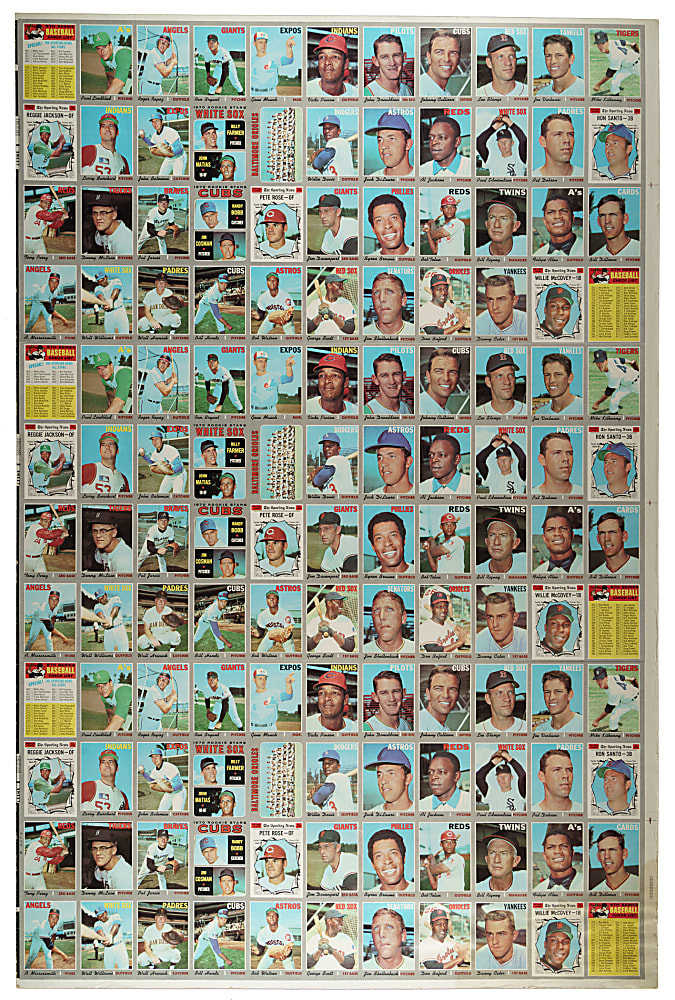 1970 Topps Fourth Series Uncut Sheet (132 Cards) Including Three Reggie Jackson All-Star and Three Pete Rose All-Star