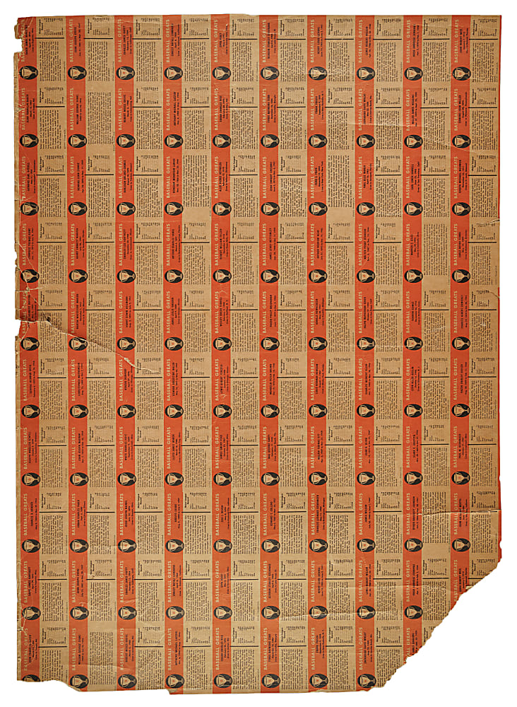 1961-1962 Fleer All-Time Greats Uncut Sheet (97 Cards) Including Cobb, Gehrig, Ruth, Johnson, and Mathewson