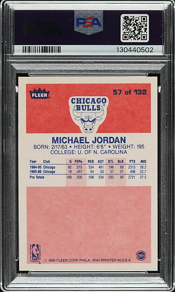 1986-1987 Fleer Basketball #57 Michael Jordan Rookie PSA EX 5