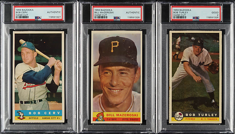1959 Bazooka PSA-Graded Trio: Cerv, Mazeroski, and Turley