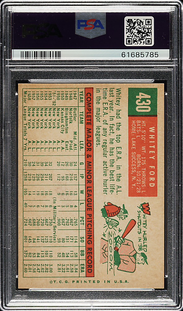 1959 Topps #430 Whitey Ford PSA MINT 9