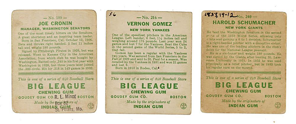 1933 R319 Goudey Partial Set (99/240) Including 56 PSA-Graded Cards