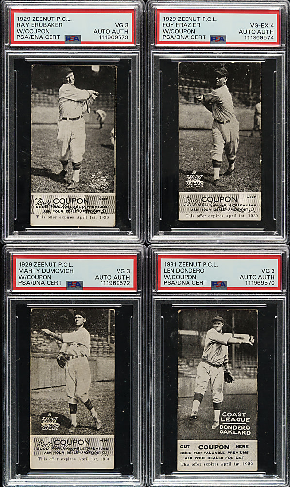 Signed 1929 to 1931 Zeenut PCL Collection (8) - All with Coupons - PSA/DNA