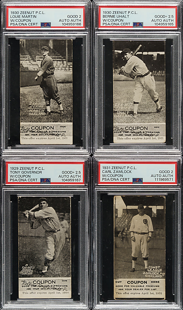 Signed 1929 to 1931 Zeenut PCL Collection (8) - All with Coupons - PSA/DNA