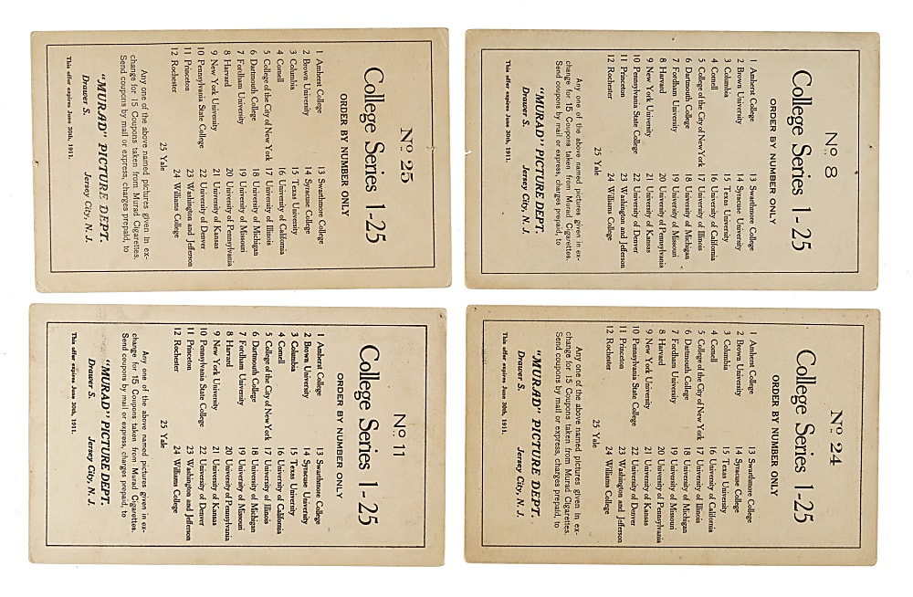 1910-1911 T6 Murad "College Series" Collection (10) Including Williams College Basketball