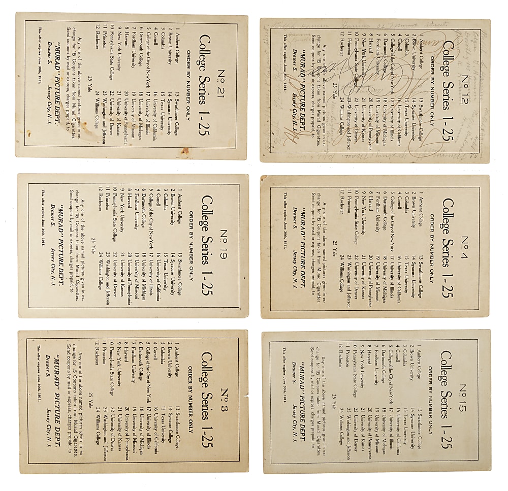 1910-1911 T6 Murad "College Series" Collection (10) Including Williams College Basketball