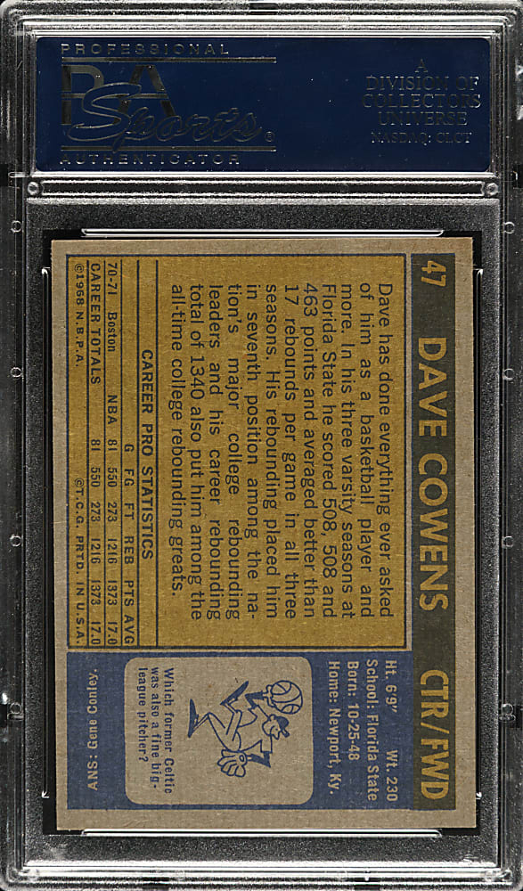 1971-1972 Topps Basketball #47 Dave Cowens Rookie PSA MINT 9