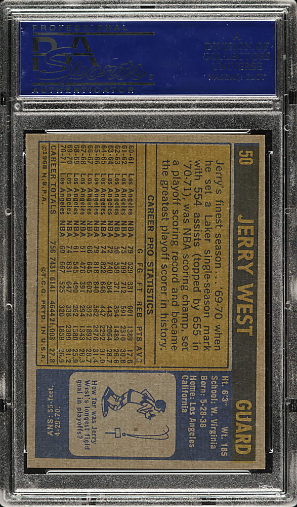 1971-1972 Topps Basketball #50 Jerry West PSA MINT 9 - Highest Graded!