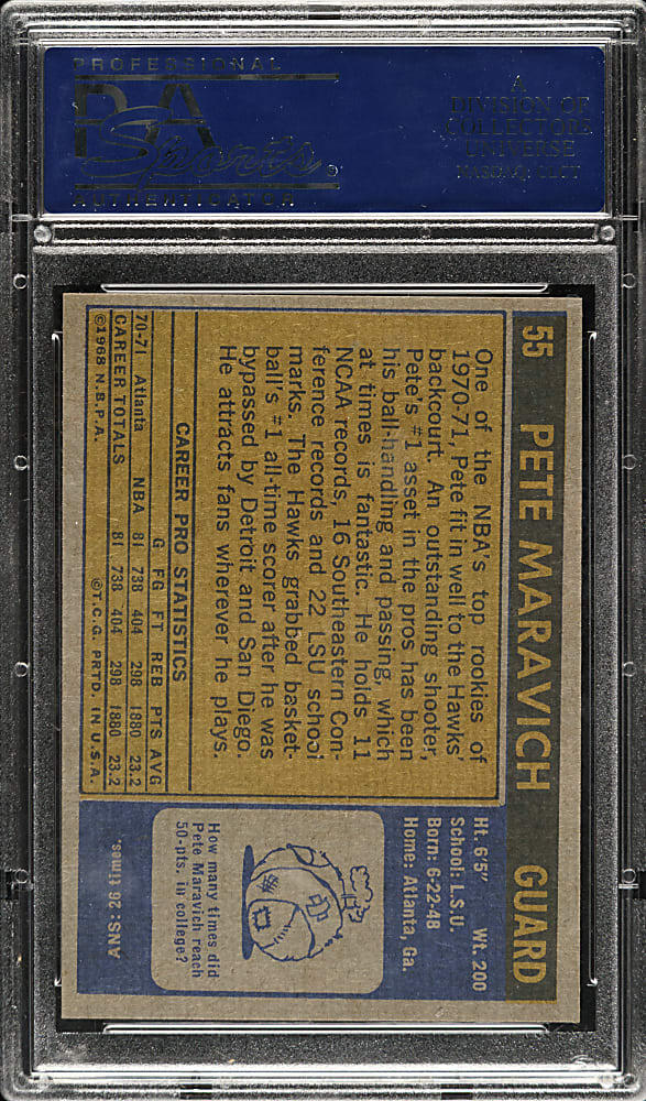 1971-1972 Topps Basketball #55 Pete Maravich PSA MINT 9