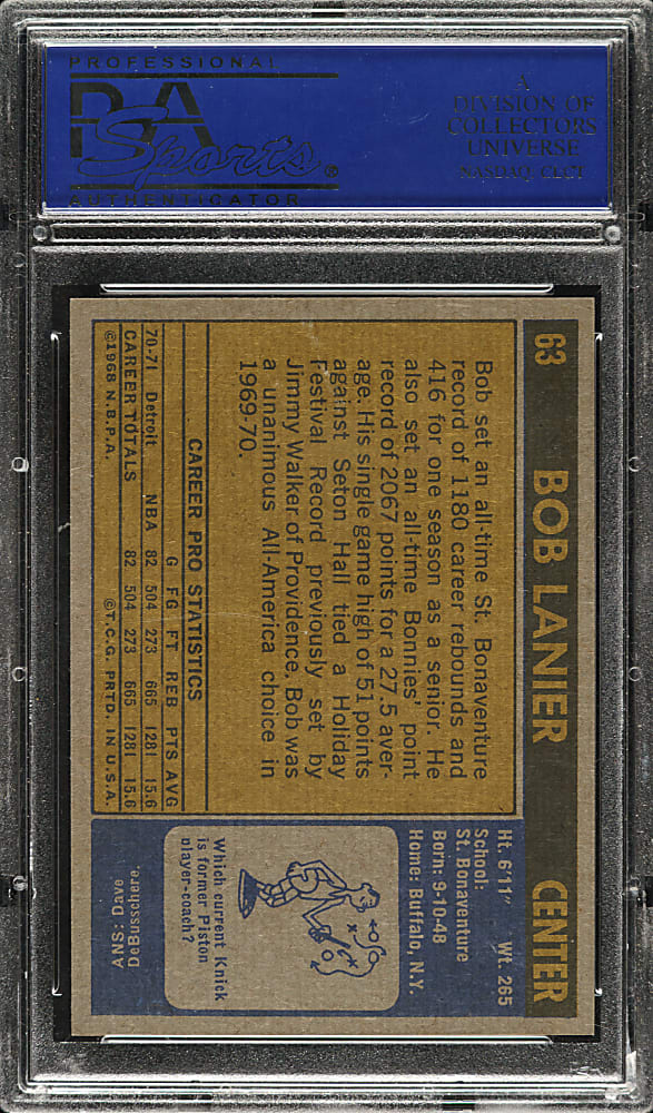 1971-1972 Topps Basketball #63 Bob Lanier Rookie PSA MINT 9