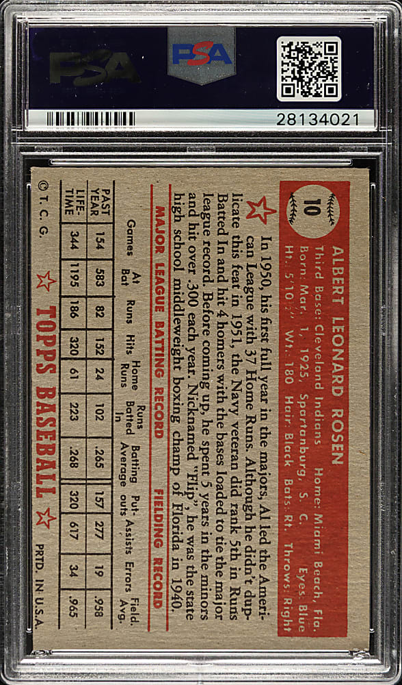 1952 Topps #10 Al Rosen PSA EX-MT 6