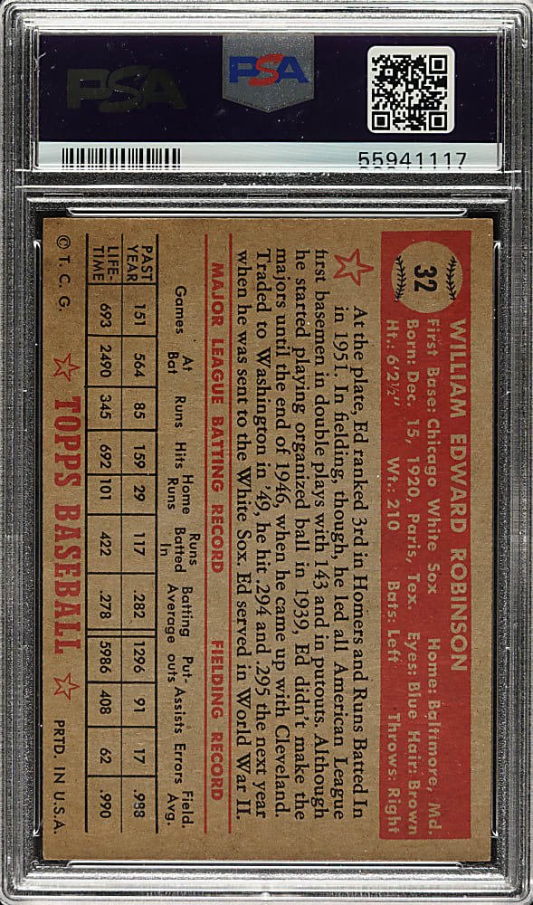1952 Topps #32 Eddie Robinson PSA NM 7