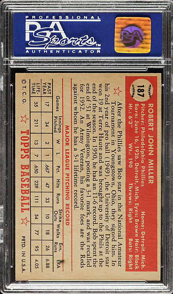 1952 Topps #187 Bob Miller PSA NM-MT 8