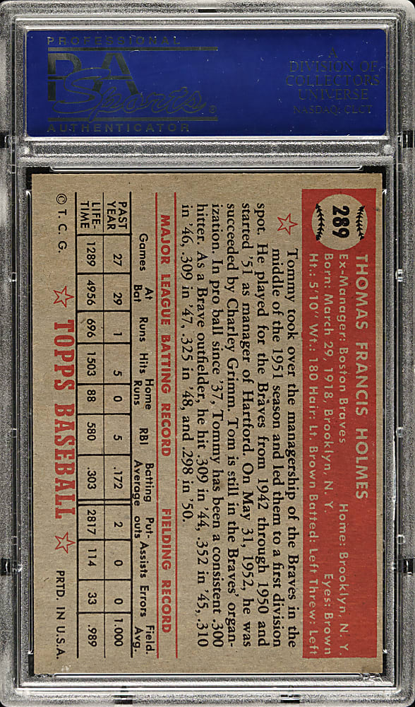 1952 Topps #289 Tommy Holmes PSA NM-MT 8