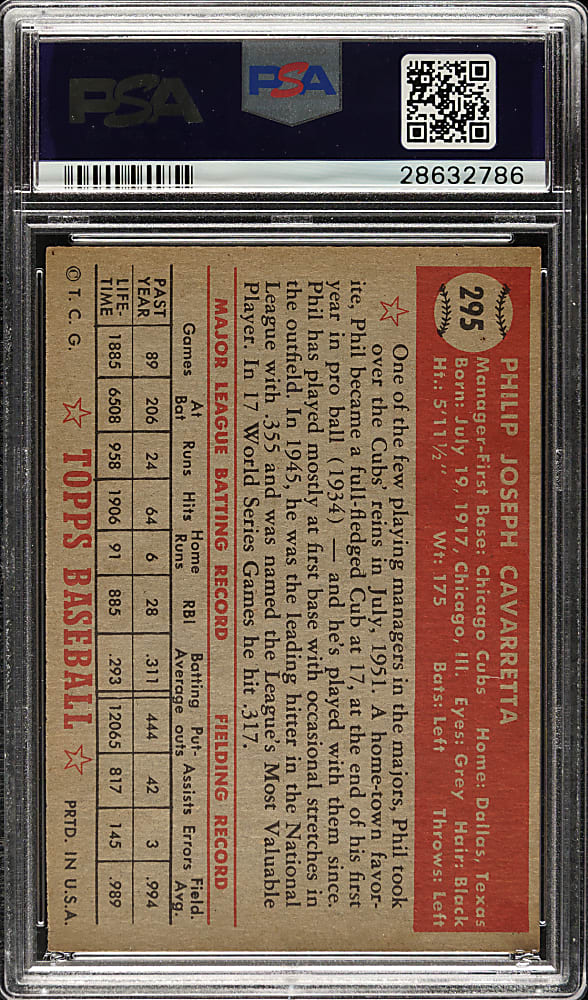 1952 Topps #295 Phil Cavarretta PSA NM-MT 8