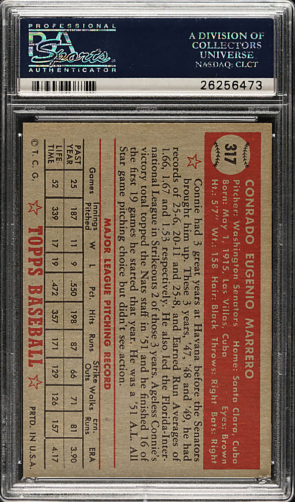 1952 Topps #317 Connie Marrero High Number PSA EX-MT 6