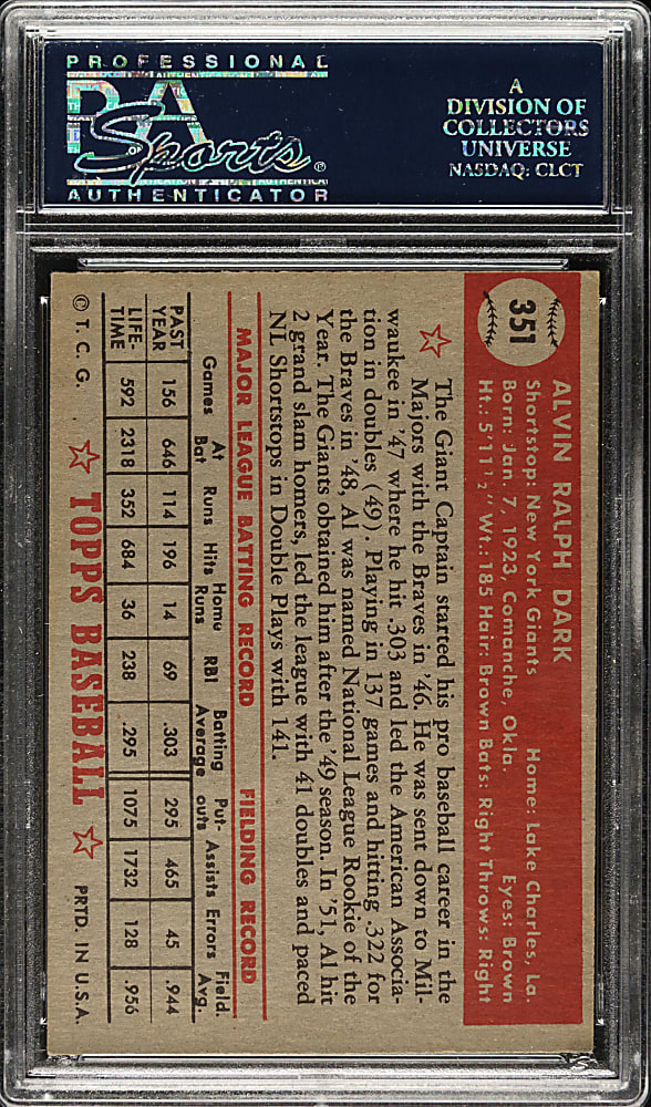 1952 Topps #351 Al Dark High Number PSA EX-MT 6