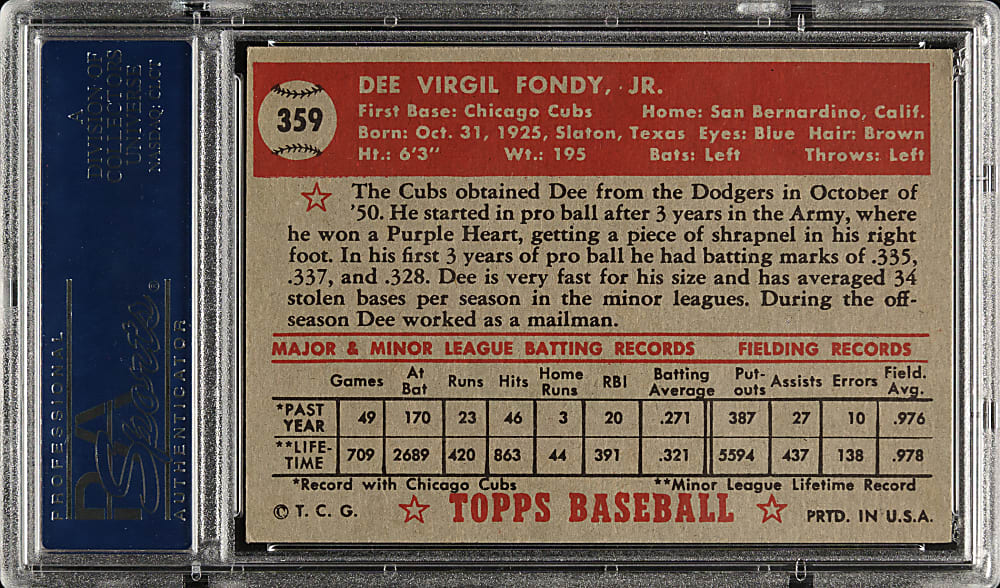 1952 Topps #359 Dee Fondy High Number PSA EX-MT 6