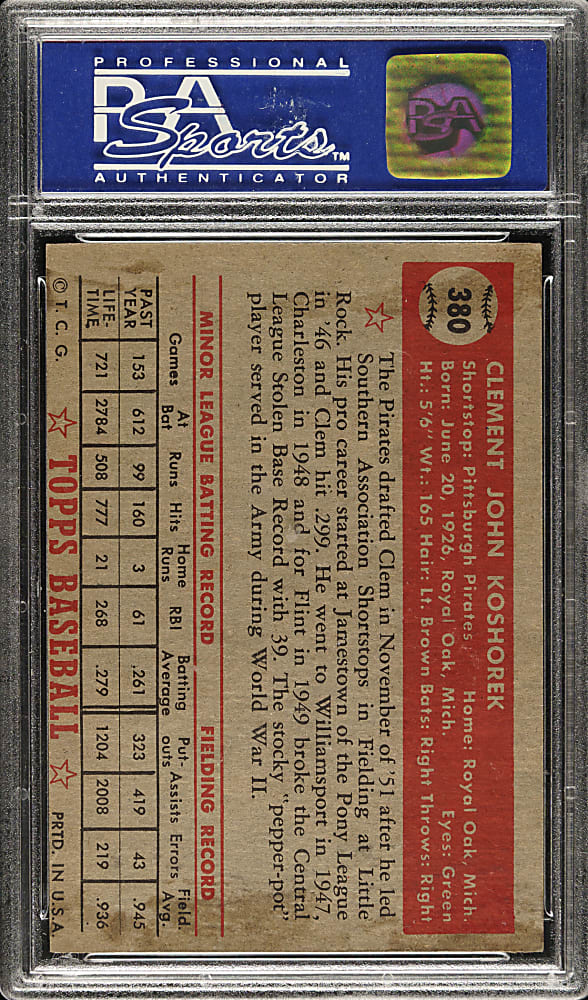 1952 Topps #380 Clem Koshorek High Number PSA EX-MT 6