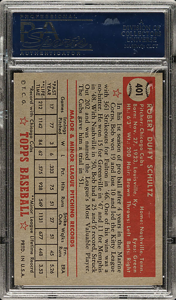 1952 Topps #401 Bob Schultz High Number PSA NM+ 7.5
