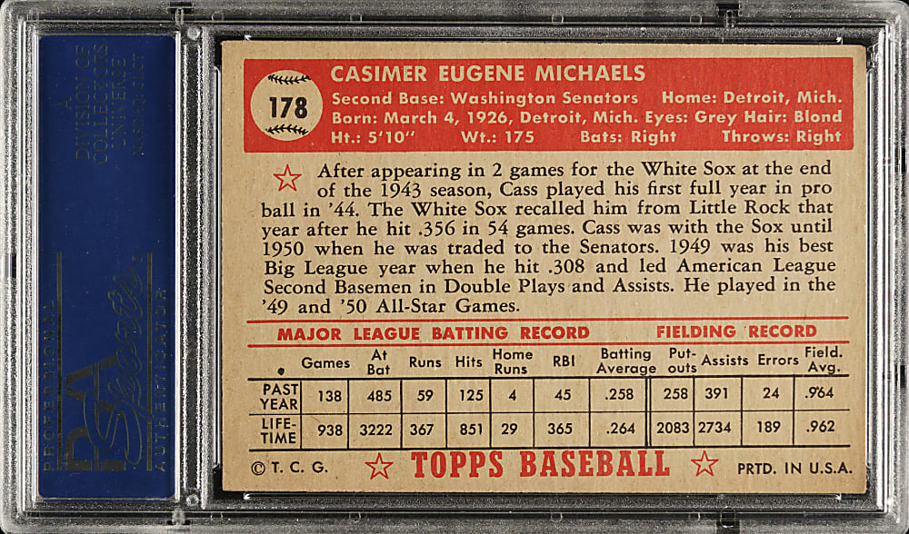 1952 Topps #178 Cass Michaels PSA EX-MT 6