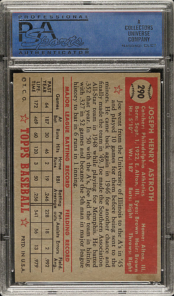 1952 Topps #301 Joe Astroth PSA EX-MT 6