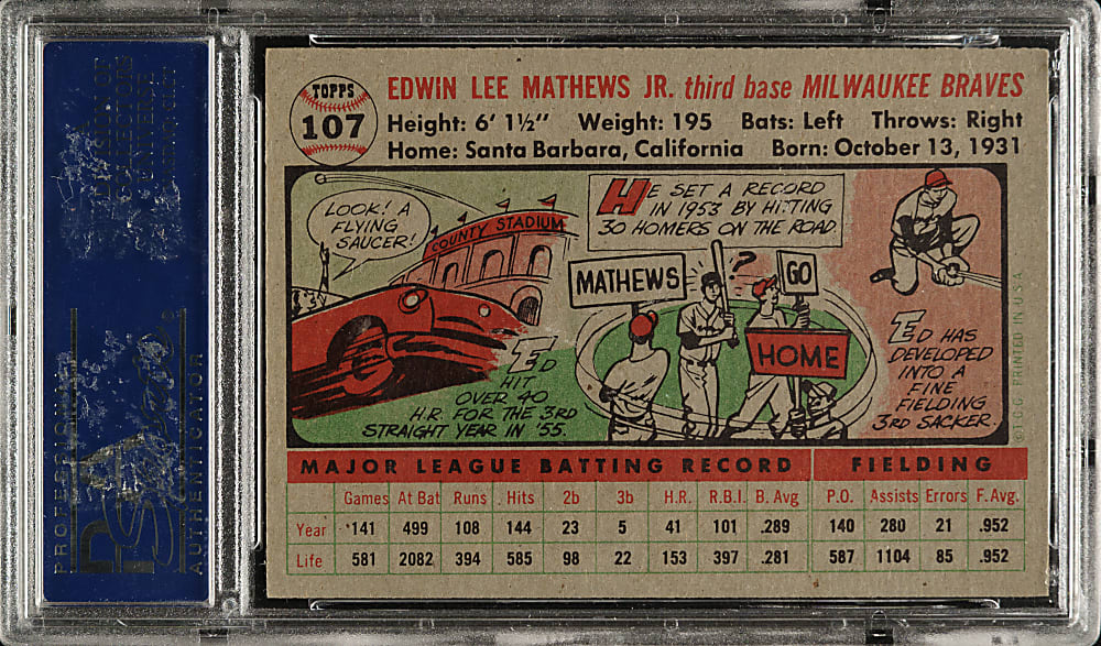 1956 Topps #107 Ed Mathews Gray Back PSA NM-MT 8