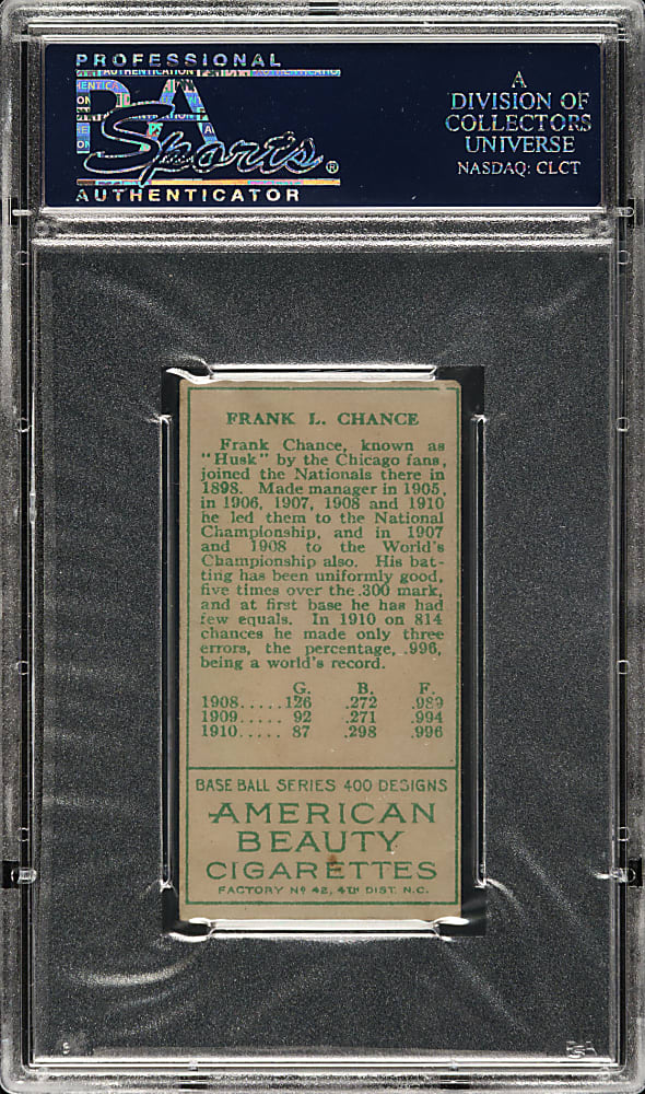 1911 T205 Gold Border Frank Chance PSA VG-EX+ 4.5 - American Beauty Back