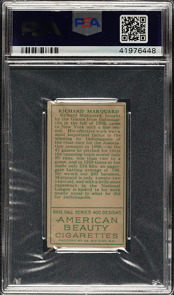 1911 T205 Gold Border Rube Marquard PSA VG-EX 4 - American Beauty Back
