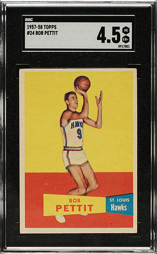 1957-1958 Topps Basketball #24 Bob Pettit Rookie SGC VG/EX+ 4.5