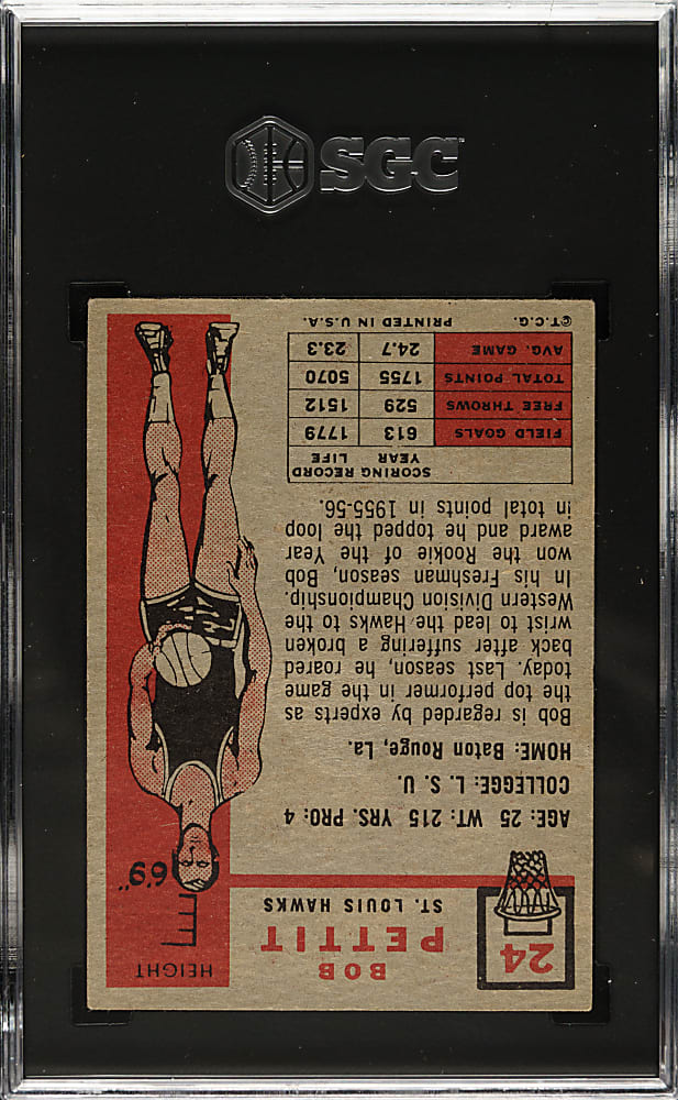 1957-1958 Topps Basketball #24 Bob Pettit Rookie SGC VG/EX+ 4.5