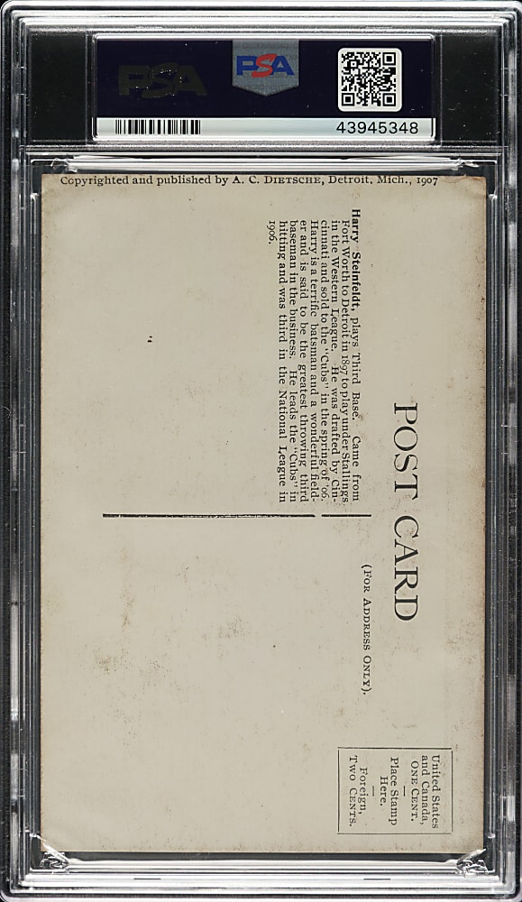 1907 A. C. Dietsche Chicago Cubs Postcard Harry Steinfeldt PSA EX 5 - 1 of 2 - Highest Graded!