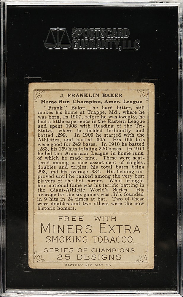 1912 T227 "Series of Champions" Frank "Home Run" Baker (Miners Extra) SGC GOOD+ 2.5