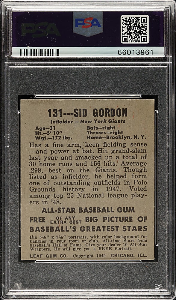1948-1949 Leaf #131 Sid Gordon Short Print PSA EX-MT 6