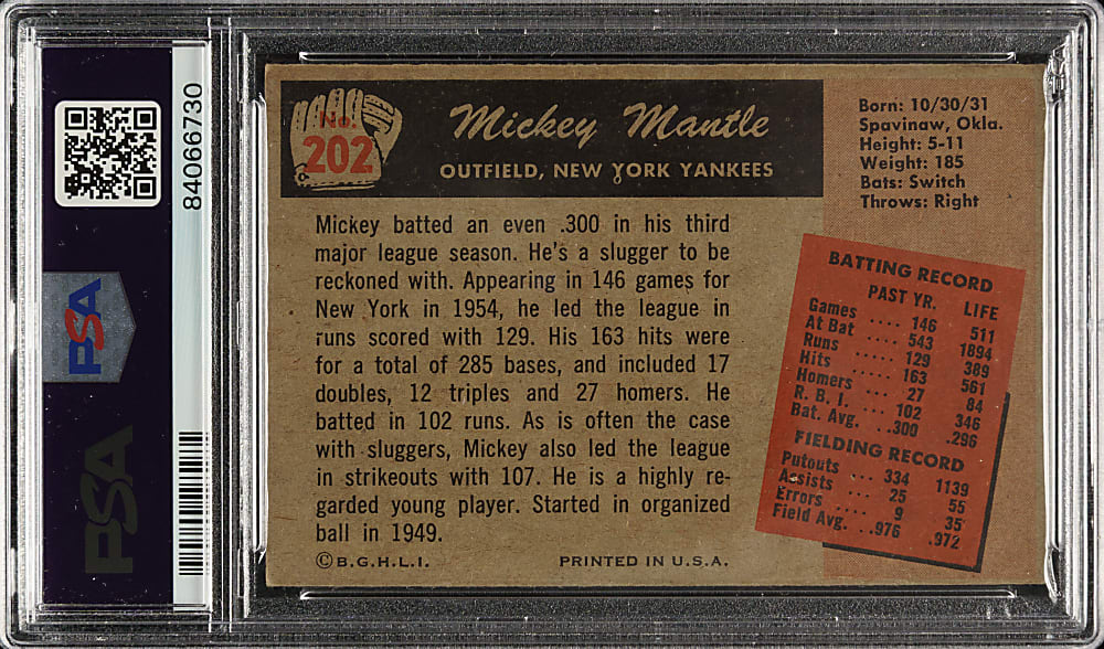 1955 Bowman #202 Mickey Mantle PSA EX+ 5.5