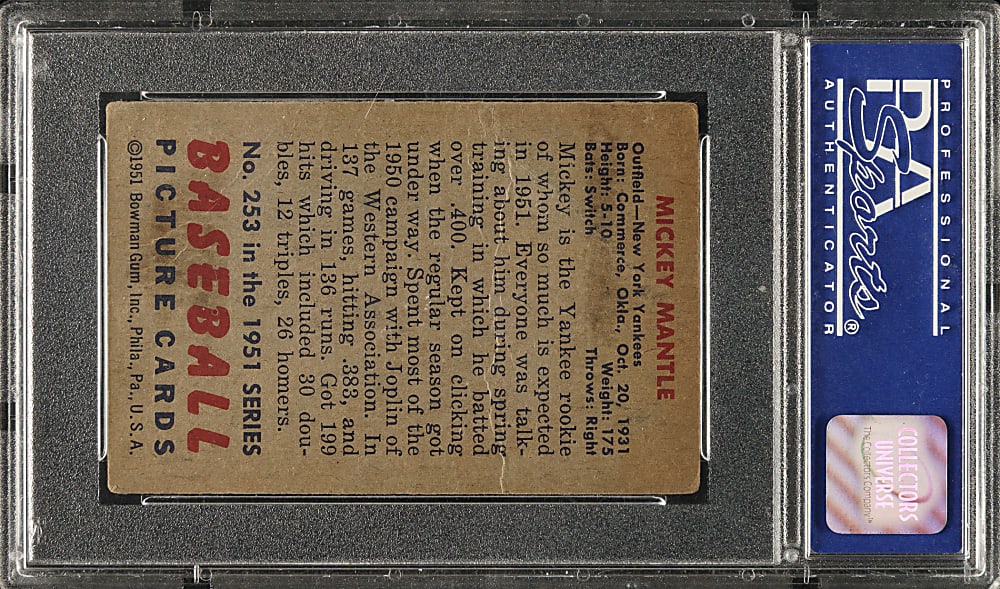 1951 Bowman #253 Mickey Mantle Rookie PSA GOOD 2