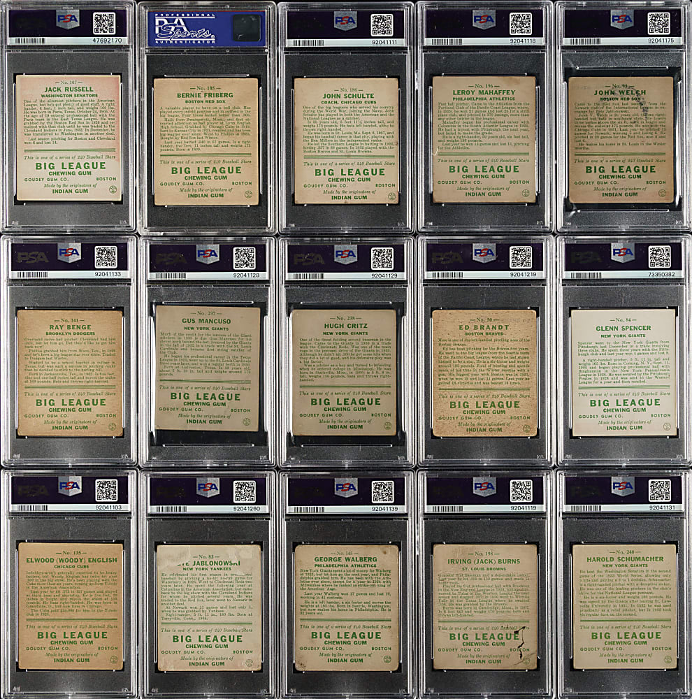 1933 R319 Goudey PSA-Graded Collection (19) Including Hoyt, Waner, Rice, and Ferrell