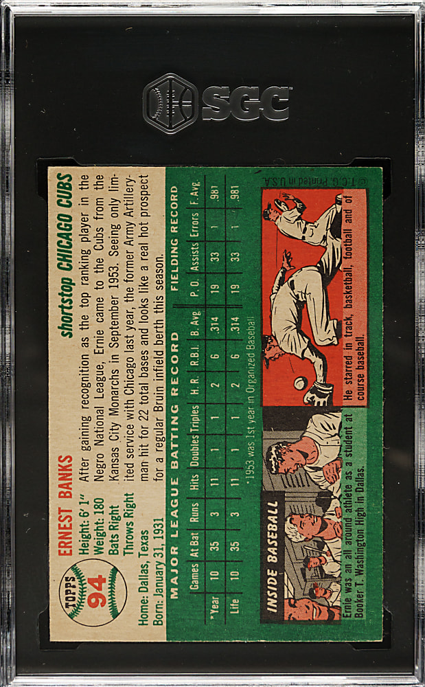 1954 Topps #94 Ernie Banks Rookie SGC VG 3