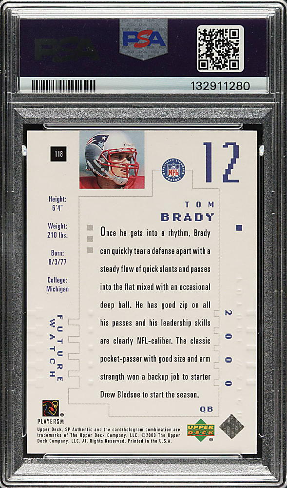 2000 Upper Deck SP Authentic Football #118 Tom Brady Rookie #325/1,250 PSA MINT 9