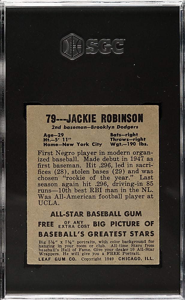 1948-1949 Leaf #79 Jackie Robinson Rookie SGC GOOD+ 2.5