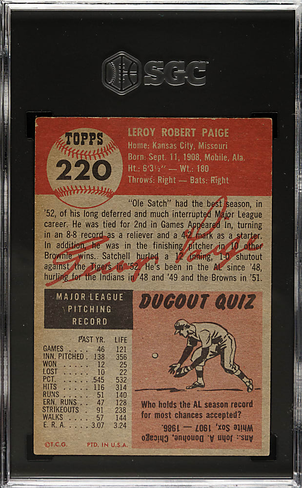 1953 Topps #220 Satchel Paige SGC VG/EX 4